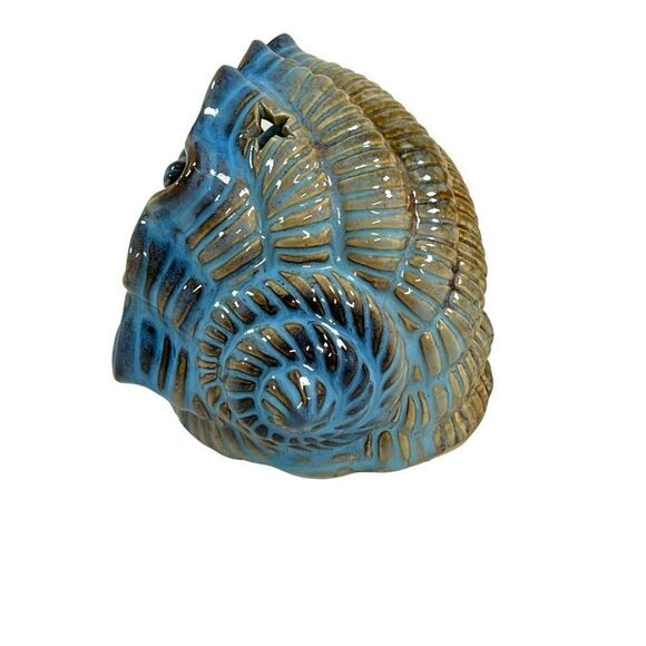 Pottery Dolphin Votive Candle Holder Blue Tealight Seashell Beach Conch Shell - Picture 2 of 8